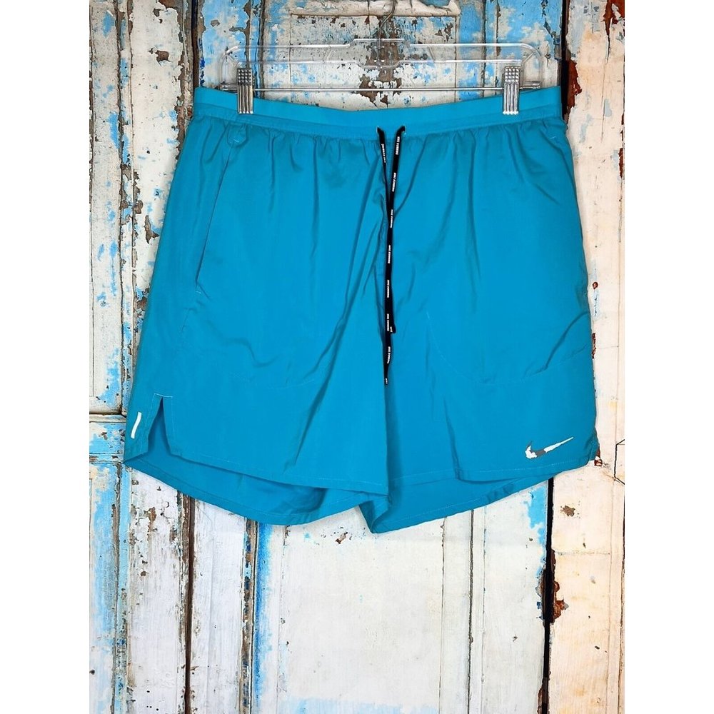 women nike dri fit running shorts large Blue Zip Pocket Drawstring Elastic Waist